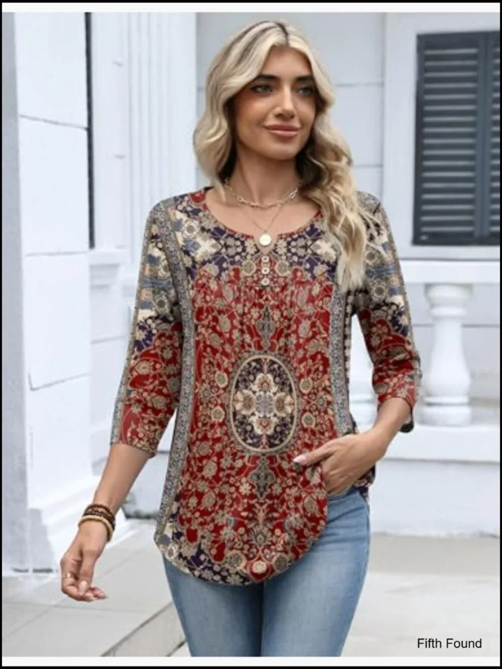 3/4 Sleeve V-Neck Tunic Blouse Dressy Casual Business Work Top - Picture 3 of 7